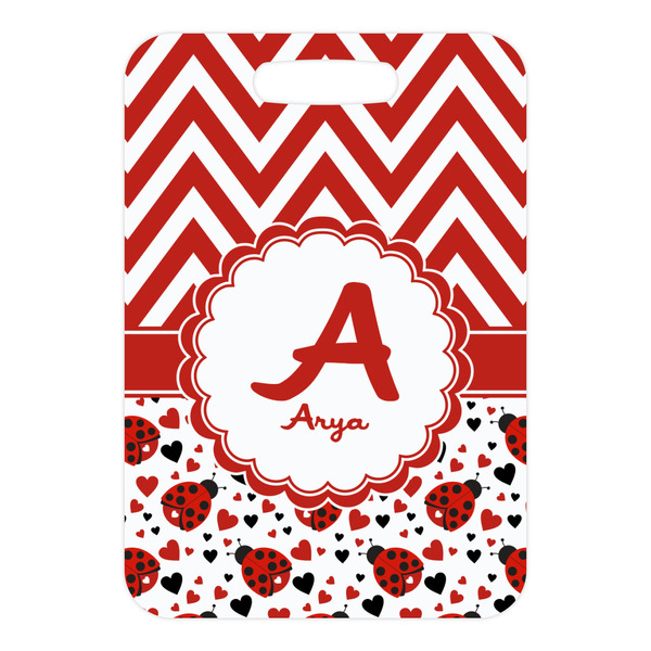 Ladybugs & Chevron Metal Luggage Tag - Front Without Strap