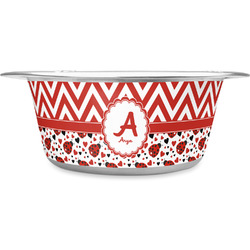 Ladybugs & Chevron Stainless Steel Dog Bowl - Small (Personalized)