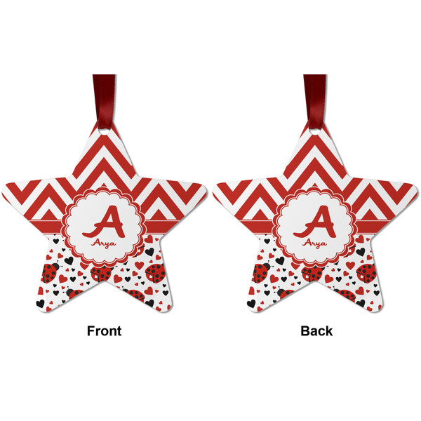 Ladybugs & Chevron Metal Star Ornament - Front and Back