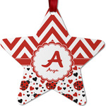 Ladybugs & Chevron Metal Star Ornament - Double Sided w/ Name and Initial