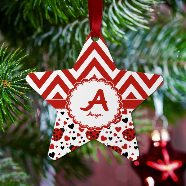 Ladybugs & Chevron Metal Star Ornament - Lifestyle