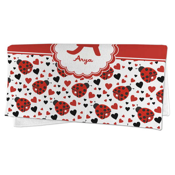 Ladybugs & Chevron Microfiber Dish Rag - FOLDED (half)