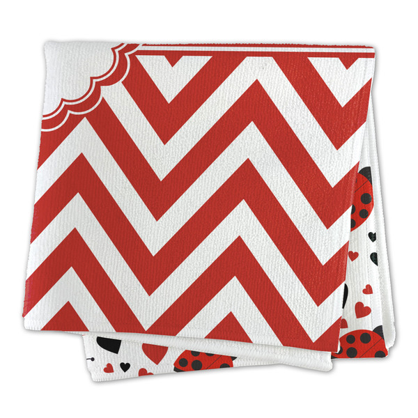 Ladybugs & Chevron Microfiber Dish Rag - FOLDED (square)