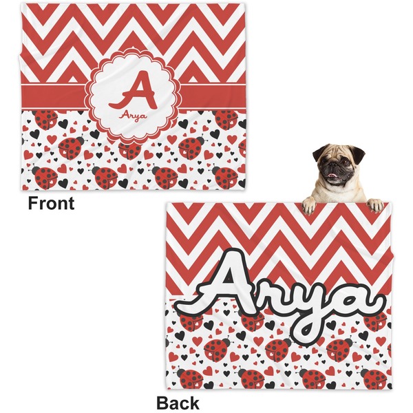 Ladybugs & Chevron Microfleece Dog Blanket - Large- Front & Back