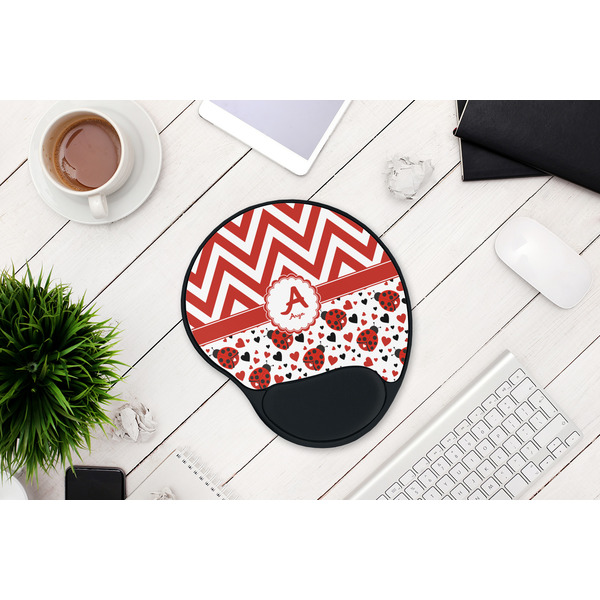 Ladybugs & Chevron Mouse Pad with Wrist Rest - LIFESYTLE 1