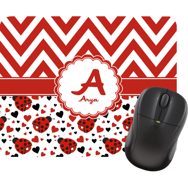 Custom Ladybugs & Chevron Rectangular Mouse Pad (Personalized)