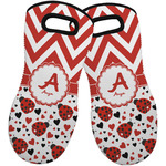 Ladybugs & Chevron Neoprene Oven Mitts - Set of 2 w/ Name and Initial
