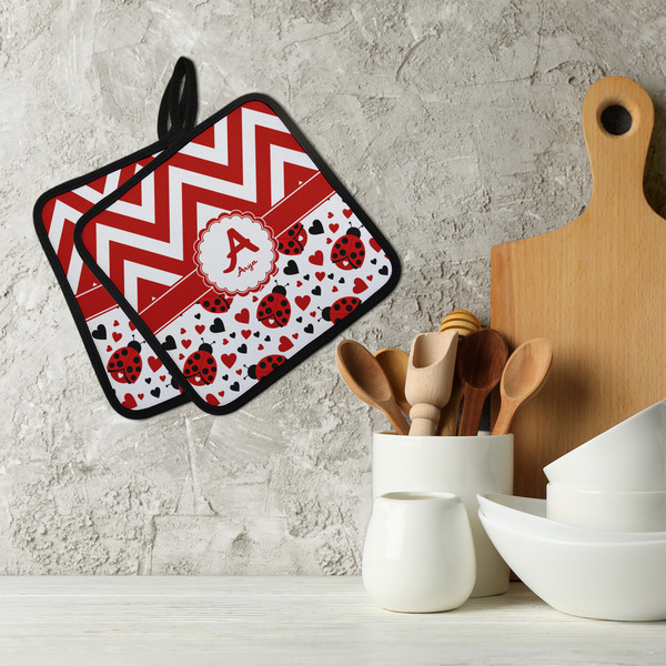 Ladybugs & Chevron Neoprene Pot Holder - Set of 2  LIFESTYLE