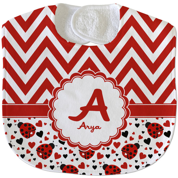 Ladybugs & Chevron New Baby Bib - Closed and Folded