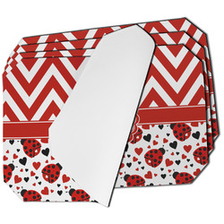 Ladybugs & Chevron Dining Table Mat - Octagon - Set of 4 (Single-Sided) w/ Name and Initial