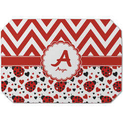 Ladybugs & Chevron Dining Table Mat - Octagon (Single-Sided) w/ Name and Initial