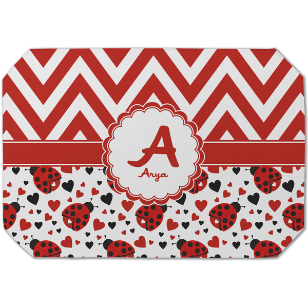 Custom Ladybugs & Chevron Dining Table Mat - Octagon (Single-Sided) w/ Name and Initial