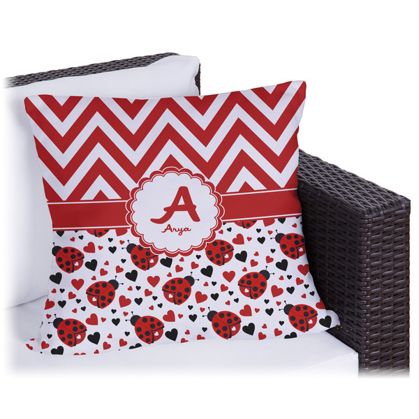 Custom Ladybugs & Chevron Outdoor Pillow (Personalized)