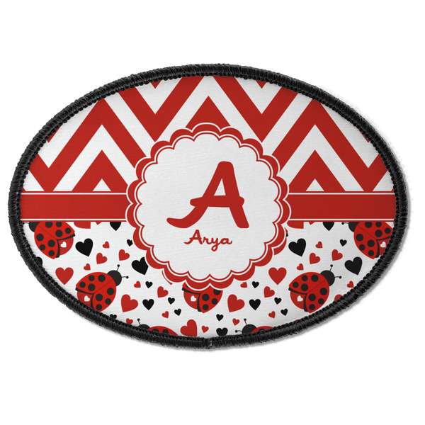 Custom Ladybugs & Chevron Iron On Oval Patch w/ Name and Initial
