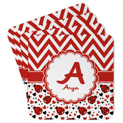 Ladybugs & Chevron Paper Coasters w/ Name and Initial