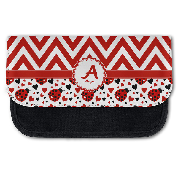 Custom Ladybugs & Chevron Canvas Pencil Case w/ Name and Initial