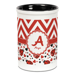 Ladybugs & Chevron Ceramic Pencil Holders - Black