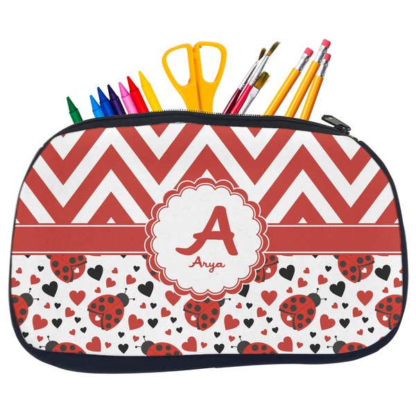 Ladybugs & Chevron Pencil / School Supplies Bags - Medium