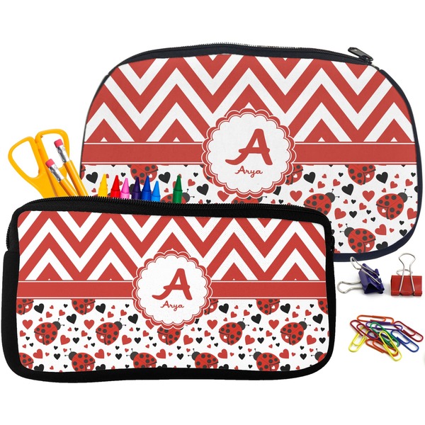 Ladybugs & Chevron Pencil / School Supplies Bags Small and Medium