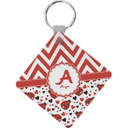 Ladybugs & Chevron Diamond Plastic Keychain w/ Name and Initial
