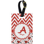 Ladybugs & Chevron Plastic Luggage Tag - Rectangular w/ Name and Initial
