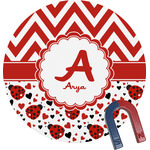 Ladybugs & Chevron Round Fridge Magnet (Personalized)