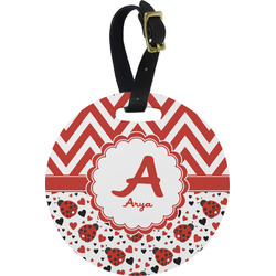 Ladybugs & Chevron Plastic Luggage Tag - Round (Personalized)