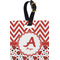 Ladybugs & Chevron Plastic Luggage Tag - Square w/ Name and Initial
