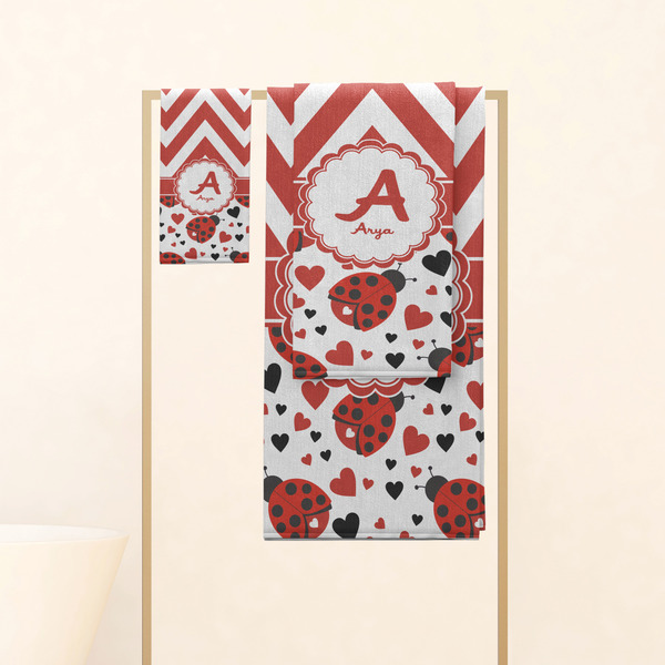 Ladybugs & Chevron Personalized Towel Set