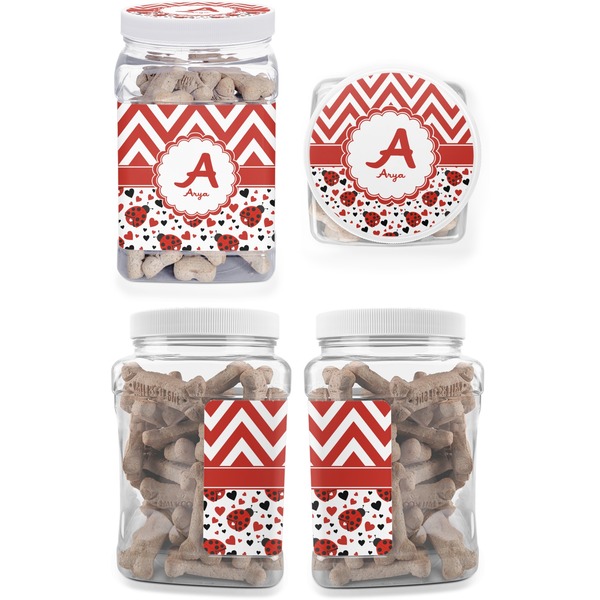 Ladybugs & Chevron Pet Treat Jar - Multiple Angles