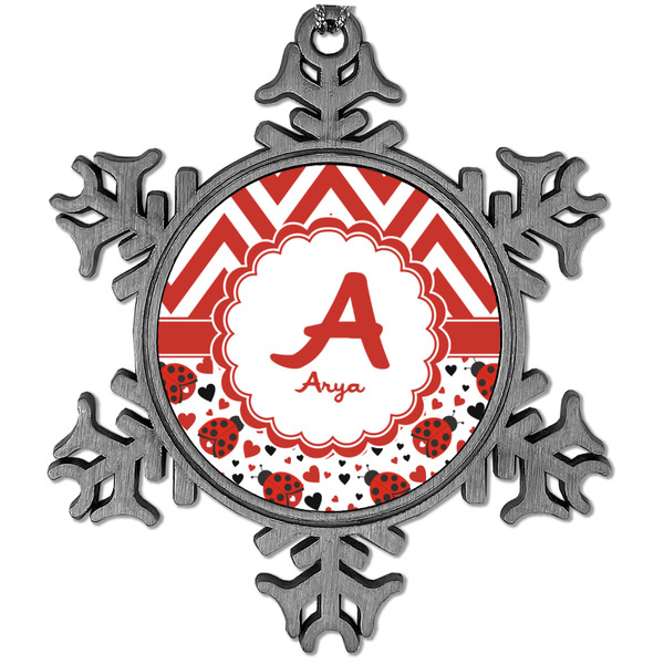 Custom Ladybugs & Chevron Vintage Snowflake Ornament (Personalized)