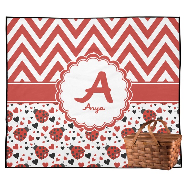 Custom Ladybugs & Chevron Outdoor Picnic Blanket (Personalized)