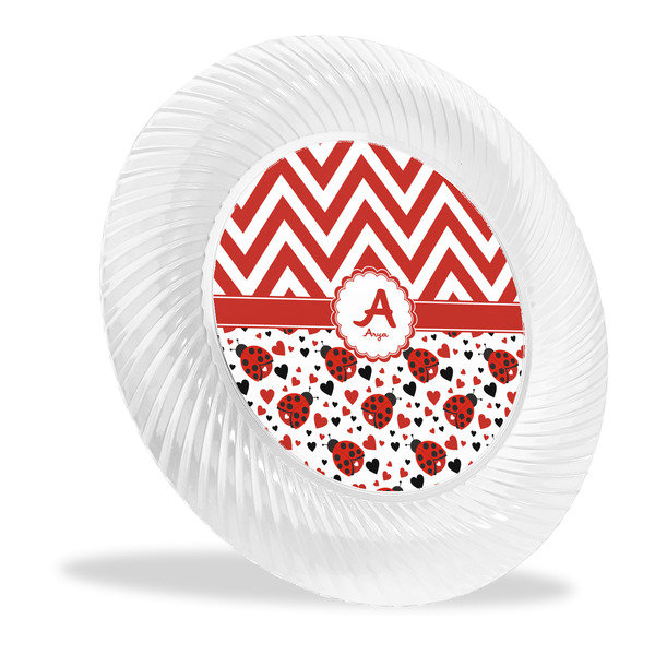 Custom Ladybugs & Chevron Plastic Party Dinner Plates - 10" (Personalized)