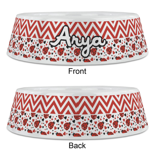 Ladybugs & Chevron Plastic Pet Bowls - Large - APPROVAL