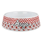 Ladybugs & Chevron Plastic Dog Bowl - Large (Personalized)