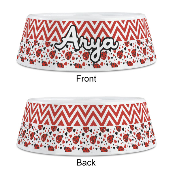 Ladybugs & Chevron Plastic Pet Bowls - Medium - APPROVAL