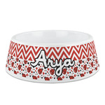 Ladybugs & Chevron Plastic Dog Bowl (Personalized)