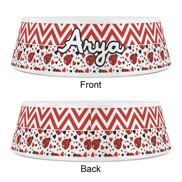 Ladybugs & Chevron Plastic Pet Bowls - Small - APPROVAL