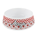 Ladybugs & Chevron Plastic Dog Bowl - Small (Personalized)