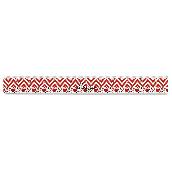 Ladybugs & Chevron Plastic Ruler - 12" - FRONT