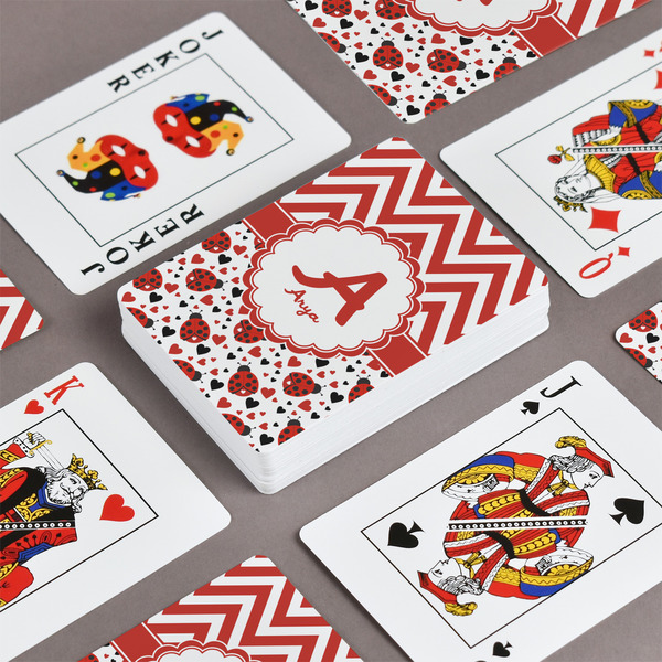 Ladybugs & Chevron Playing Cards - Front & Back View