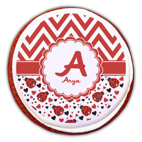 Ladybugs & Chevron Printed Icing Circle - Large - On Cookie