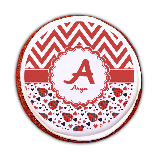 Ladybugs & Chevron Printed Icing Circle - Medium - On Cookie