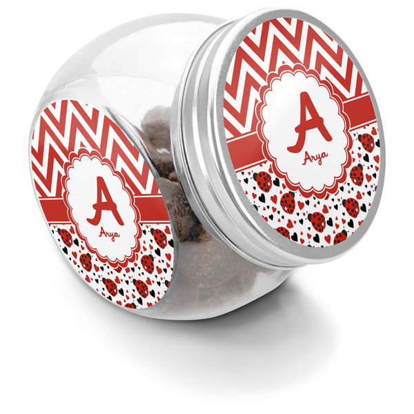 Custom Ladybugs & Chevron Puppy Treat Jar (Personalized)