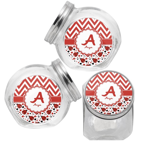 Ladybugs & Chevron Puppy Treat Jar - Top Left Right