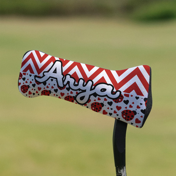 Ladybugs & Chevron Putter Cover - On Putter