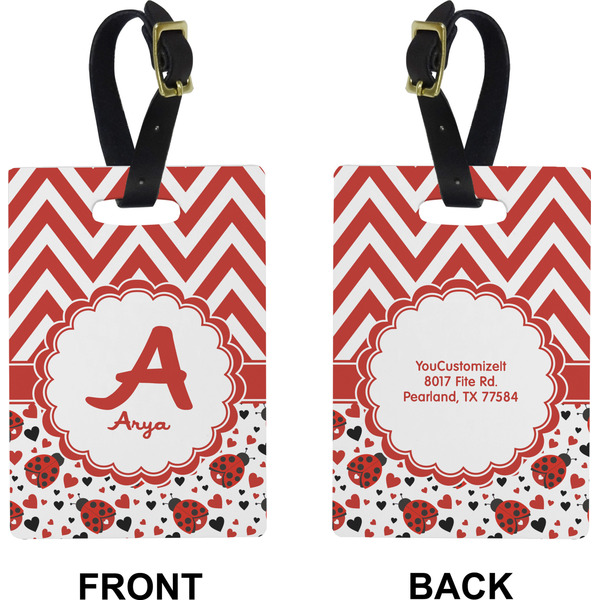 Ladybugs & Chevron Rectangle Luggage Tag (Front + Back)