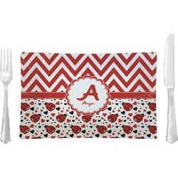 Ladybugs & Chevron Rectangular Glass Lunch / Dinner Plate - Single or Set (Personalized)