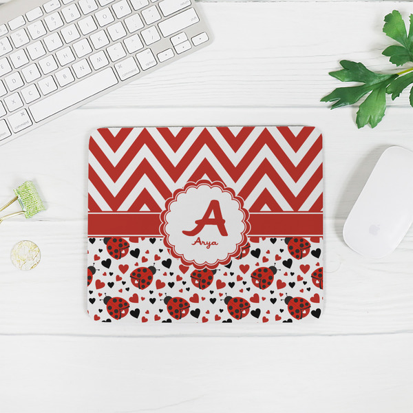 Ladybugs & Chevron Rectangular Mouse Pad - LIFESTYLE 2