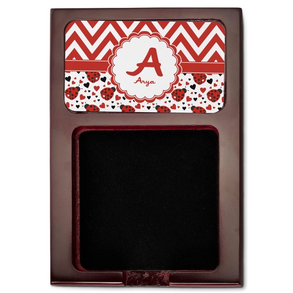 Ladybugs & Chevron Red Mahogany Sticky Note Holder - Flat
